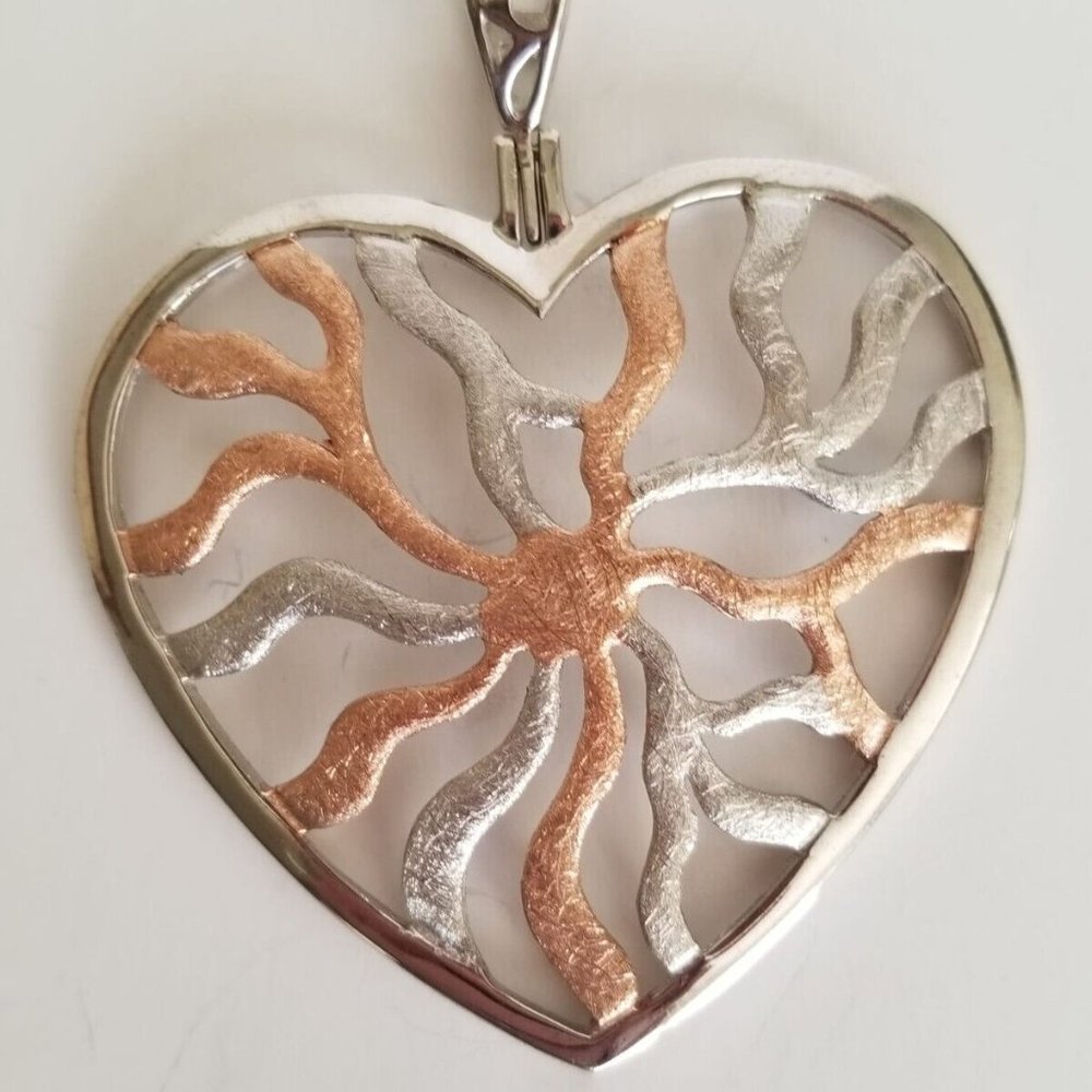 925 Sterling Silver Rose Gold Large Webbed Non Tarnish Heart Pendant Necklace